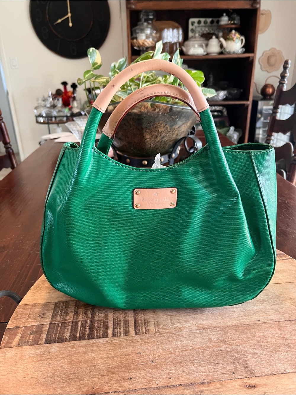 Kate Spade Treesh Fulton Emerald Green Tote with Natural Leather Handles